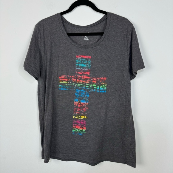 Roper Rainbow Cross Short Sleeve Graphic Tee Shirt Western Rodeo Country - Picture 1 of 4